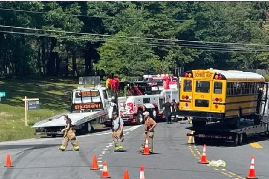 school bus crash tow truck