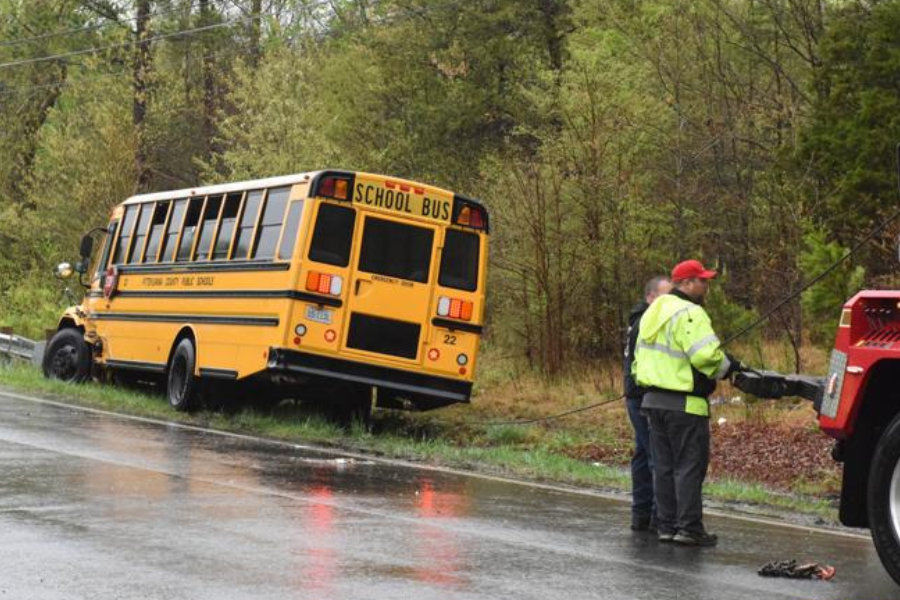 school bus crash tow truck