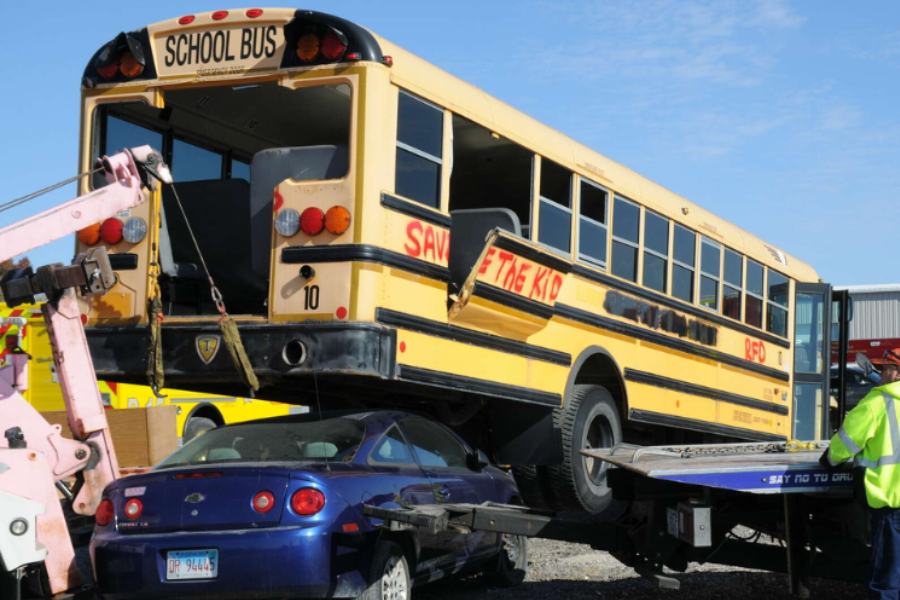 school bus crash tow truck