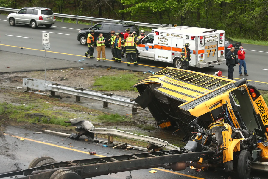 school bus crash tow truck